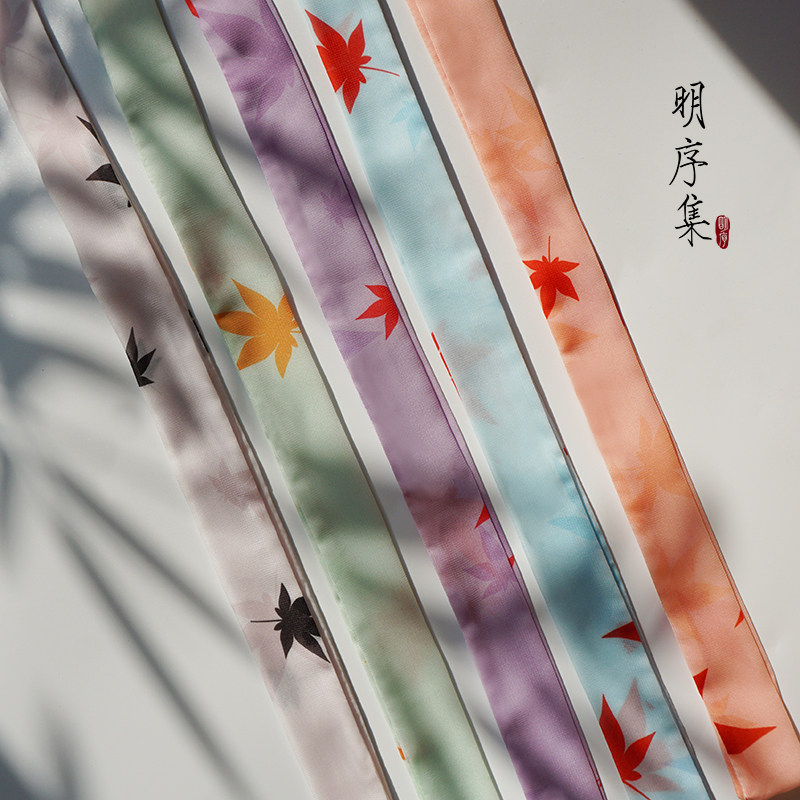 明序集原创设计汉服古风发带枫叶印花日常雪纺飘带头绳丝带女发饰