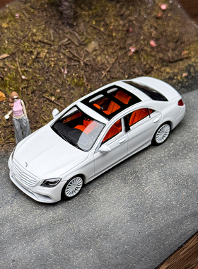 KINGMODEL 1:64 奔驰 S65 AMG W222 合金汽车模型 白色橙内饰
