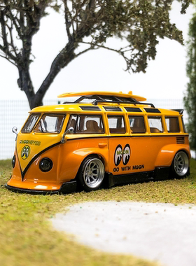 TPC1:64VW T1 Kombi月亮眼Mooneyes黄色合金仿真汽车模型收藏摆件