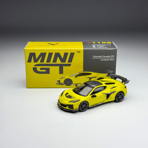现货 MINIGT 1:64 #1158 雪佛兰Corvette ZR1 黄色合金汽车模型