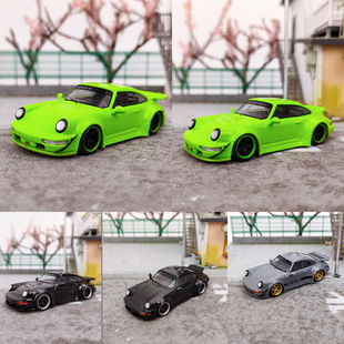 Flame 1:64  RWB 964 黑色 水泥灰 荧光绿合金汽车模型 收藏送礼