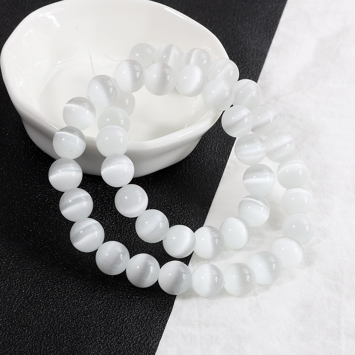 圆珠猫眼石珠子耳钉耳夹耳环耳坠 diy手工制作耳饰品白猫眼散珠子