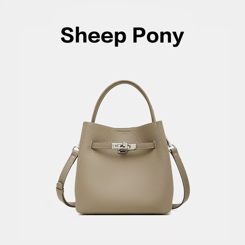 SHEEP PONY真皮女士包包手拎包头层牛皮菜篮子水桶包单肩包斜挎包