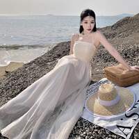 Tea break French chiffon white halter dress for women, a high-end and elegant summer dress for a seaside vacation, a fairy long dress thumbnail 5