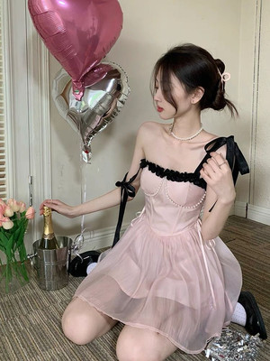 party粉色吊带连衣裙女小个子法式生日小礼服派对蓬蓬公主裙裙子