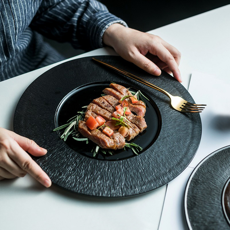 黑色西餐盘 日式创意陶瓷盘子日料点心冷菜凉菜摆盘酒店餐具餐盘