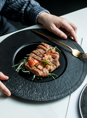 黑色西餐盘 日式创意陶瓷盘子日料点心冷菜凉菜摆盘酒店餐具餐盘