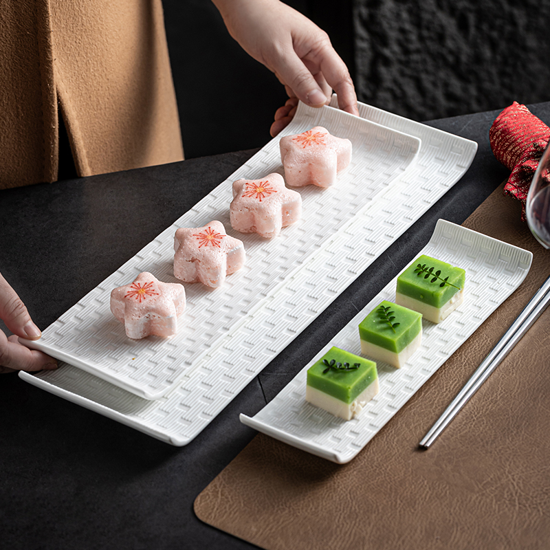 白色高档商用设计款特色长方形牛排甜点西饺子盘酒店摆盘餐具