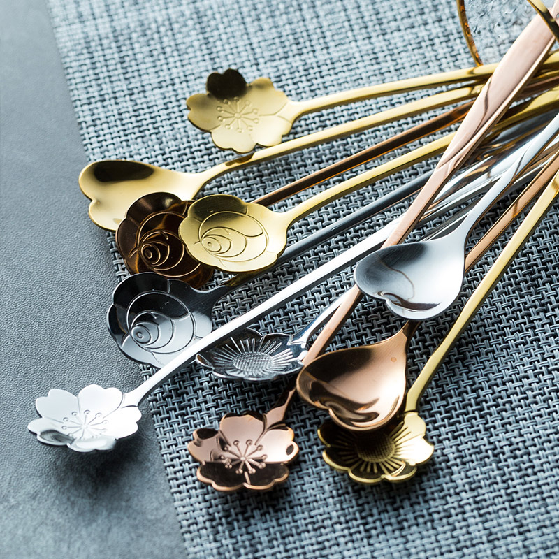 创意不锈钢勺子可爱花朵长柄咖啡