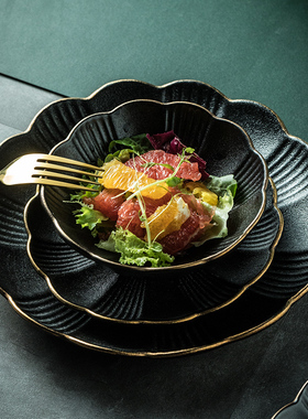 金边黑色磨砂碗西餐餐具创意个性家用饭碗面碗陶瓷碗日式碗碟餐具