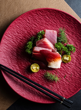 特色盘凉拌菜盘陶瓷盘子寿司盘商用红色喜庆酒店餐厅海鲜摆盘家用