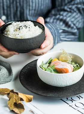 黑色创意饭碗家用 日式料理餐具酒店商用新款白色个性陶瓷碗单个