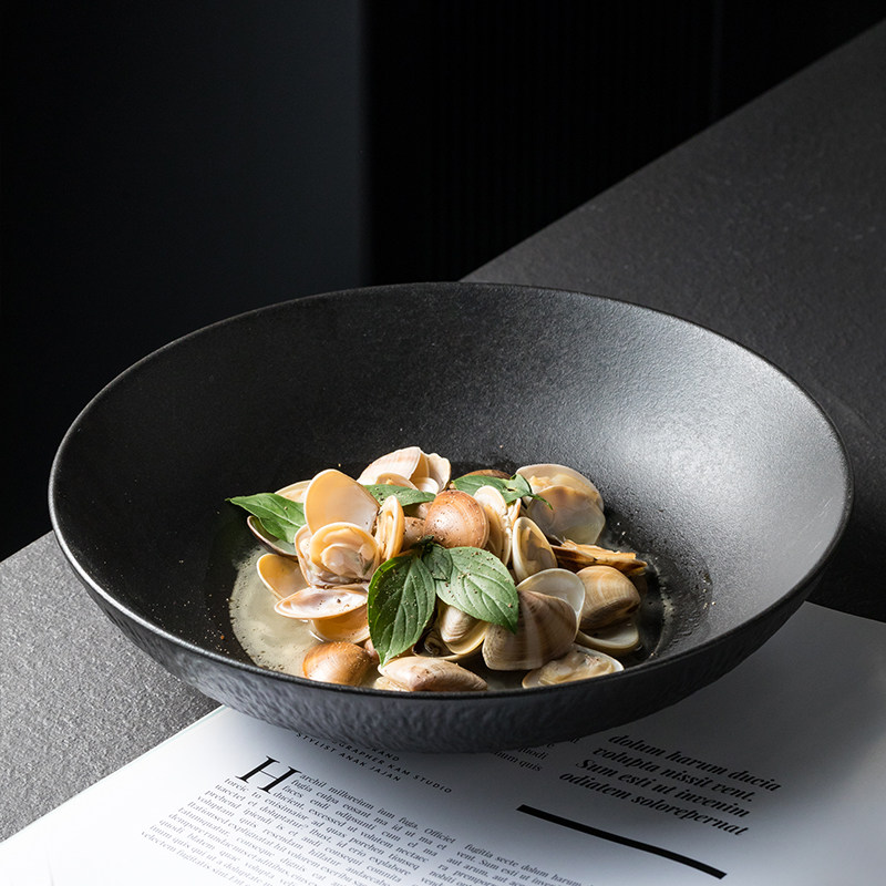 大号陶瓷深盘汤盘高级感黑色贝壳海鲜干锅肥牛盘子鱼头汤猪骨汤盘,餐饮具,盘,淘宝优惠券,粉丝福利购,淘宝优惠卷