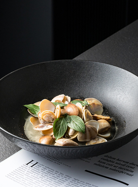 大号陶瓷深盘汤盘高级感黑色贝壳海鲜干锅肥牛盘子鱼头汤猪骨汤盘