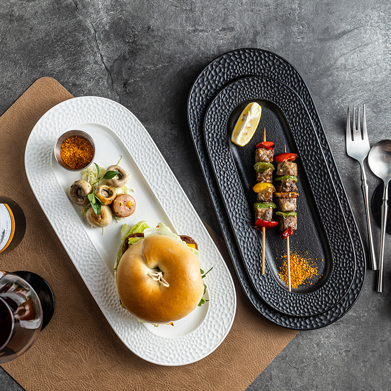 纯色高级感长条陶瓷盘子寿司盘点心菜盘家用西餐盘面包盘饺子盘