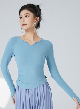 舞蹈练功服女现代舞服装黑色V领跳舞衣形体芭蕾成人古典舞蹈上衣