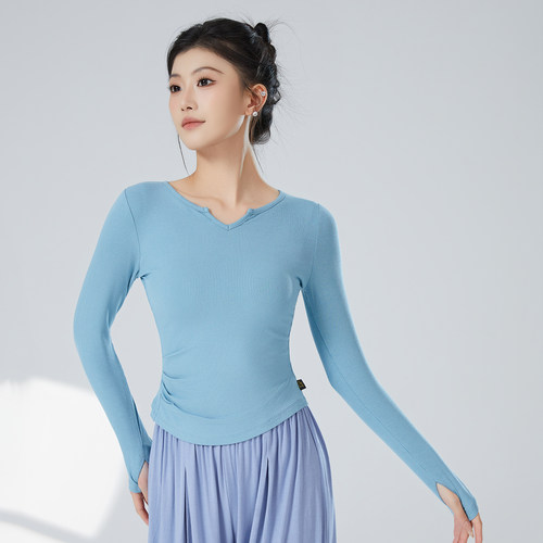 燊织黑色V领女舞蹈练功上衣