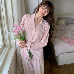 海岛绒睡衣女秋冬季新款甜美时尚蝴蝶结提花单面绒家居服套装冬天