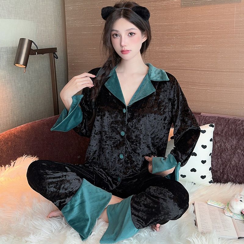 2025高级感金丝绒睡衣女秋冬季新款开衫轻奢时尚金钻绒家居服套装