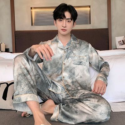 睡衣男士春秋季冰雪丝薄款长袖