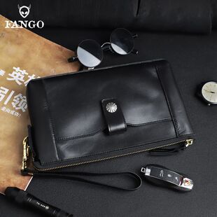 手工真皮男士手拿包头层牛皮休闲信封包轻薄机车风手抓包新潮男包