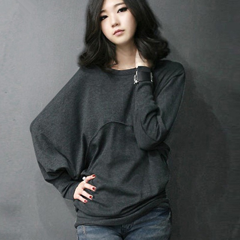 纯棉宽松t恤女长袖春秋新款韩版胖mm百搭上衣蝙蝠衫加大码打底衫