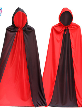 六一节斗篷成人披风舞会服装道具服饰双面死神红黑色斗篷双层披风