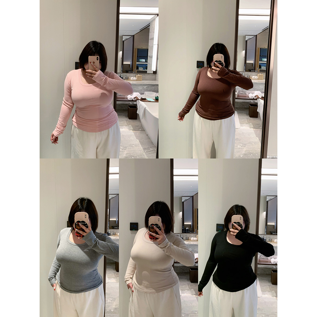 大码显瘦长袖T恤针织打底上衣女