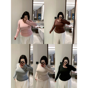 显瘦百搭弹性长袖 全球花 修身 大码 T恤针织打底上衣女 王炸打底