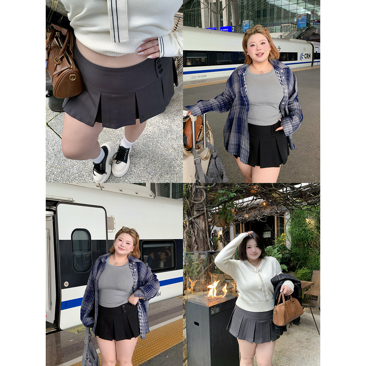 全球花【灰色半裙】大码学院西装a字百褶半身裙收腰显瘦百搭短裙