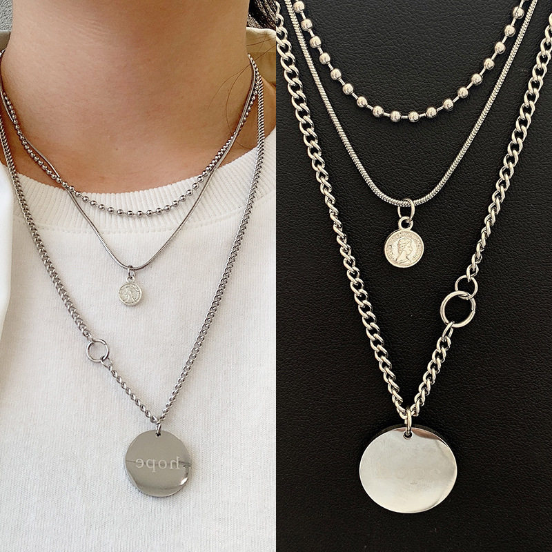 通体钛钢项链女多层可拆卸头像字母蛇骨链秋季颈链欧美男士毛衣链