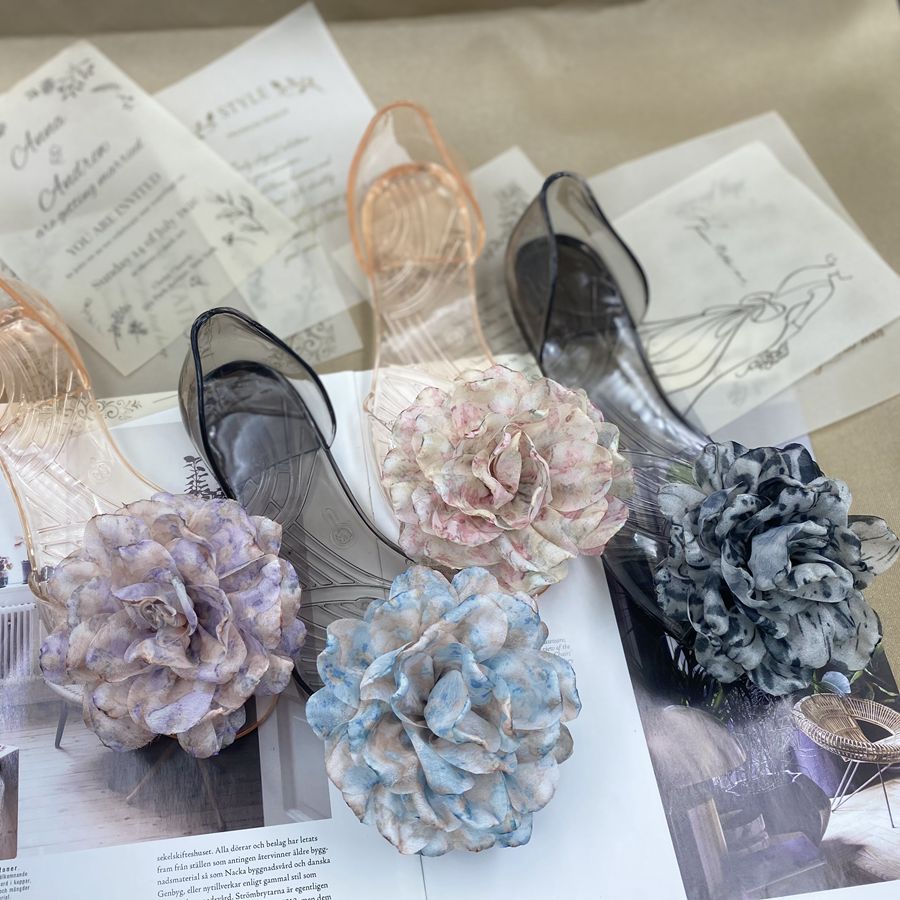 韩版新款果冻凉鞋女夏平底立体花朵鱼嘴透明水晶塑料平跟凉拖鞋子