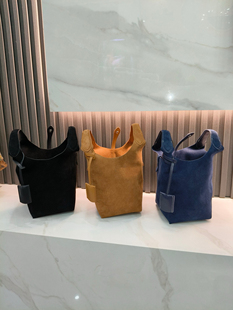 122603菜篮子水桶包麂皮绒手提单肩斜挎真皮黄色小号女托特包潮