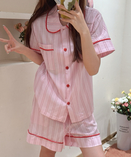 可外穿休闲两件套 52308条纹睡衣女25春夏新款 短袖 短裤 家居服套装