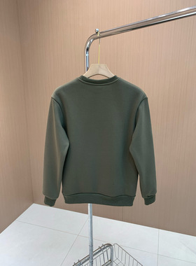 10304加绒加厚休闲上衣2025冬季新款圆领刺绣套头保暖纯色卫衣潮