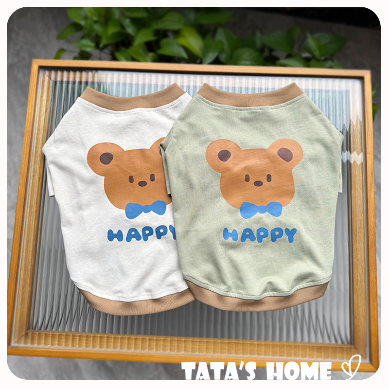 它它家原创宠物春夏T恤法斗柯基泰迪雪纳瑞巴哥全棉汗布熊印花T恤