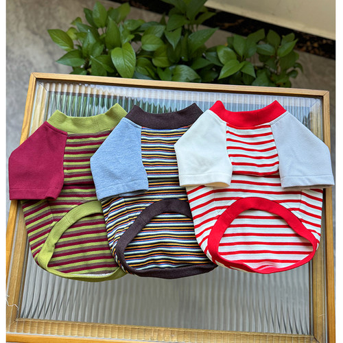 宠物条纹德绒拼色打底衫