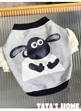 TATA家原创宠物狗秋冬卫衣泰迪法斗柯基巴哥加绒灰色小羊印花卫衣