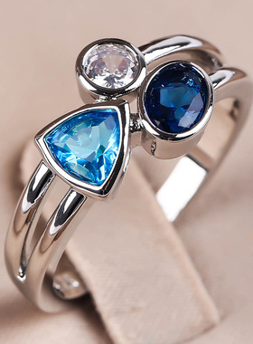 贝迪亚马逊wish热卖欧美新款个性唯美不规则三色石戒指支持