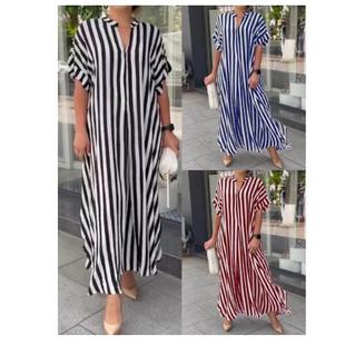 女装 开叉卖通开衫 独立2022站美条纹W2865 速侧时尚 连衣裙欧短袖
