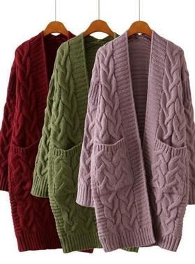 亚马逊速卖通跨境女装同款纯色扭绳毛衣开衫时尚欧美风针织衫