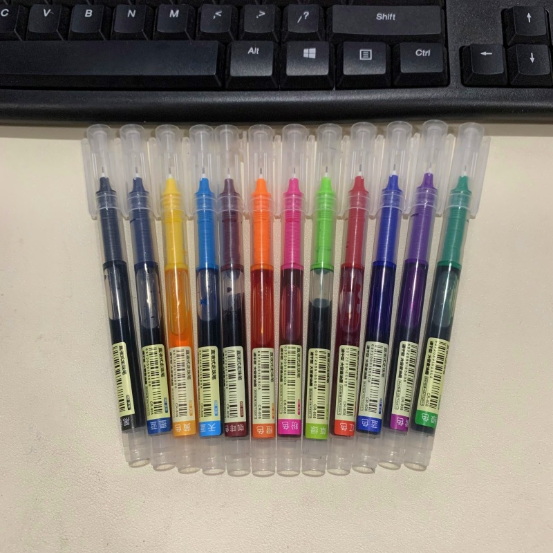 直式学生考试0.5mm色液全走速干珠笔针管水笔彩色笔中性题笔刷12