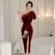 欧韩女装 御姐丝绒礼服性感露肩连衣裙 OL洋气女神范修身 秋冬款 韩版