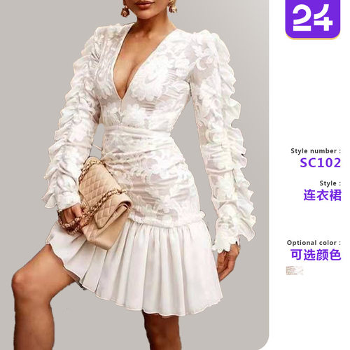 女装2025亚马逊欧连衣裙性感刺绣跨境蕾丝新款深夏季v美短裙