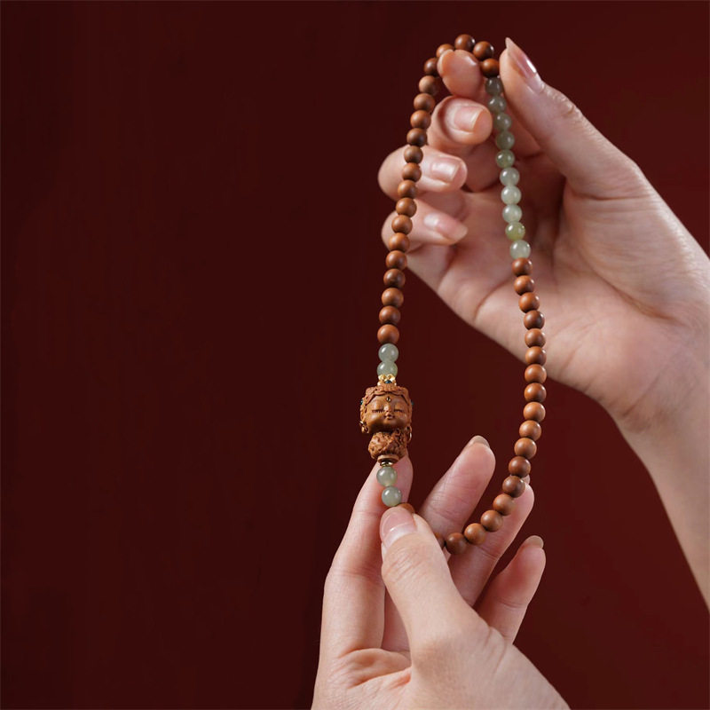 印度老山檀香绿度母佛珠手串老山檀搭配和田玉念珠女手珠手链