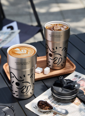 ALLJOINT优仅双饮咖啡杯陶瓷涂层男保温杯便携吸管高颜值车载水杯