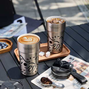 ALLJOINT优仅双饮咖啡杯陶瓷涂层保温杯女可携式男吸管车载保冷水