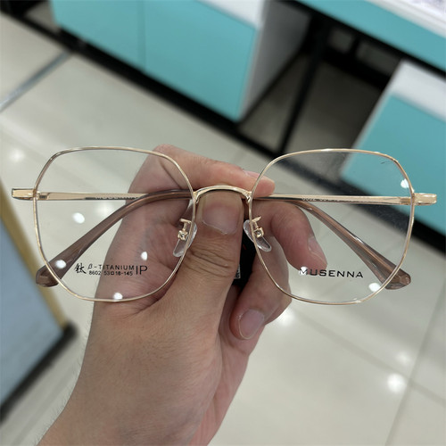 musenna木森纳眼镜框titanium ip眼镜架黑金多边形8602 53 18-145