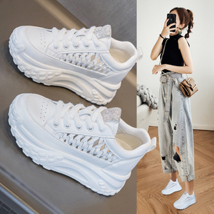 鞋子女新款2025爆款百搭夏天女款内增高老爹鞋搭配裙子穿的小白鞋