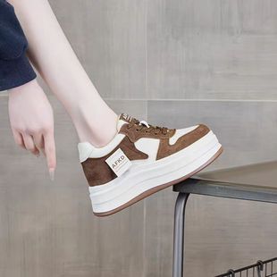 增高10CM真皮透气春秋季老爹鞋女厚底显脚小复古软底松糕底板鞋女